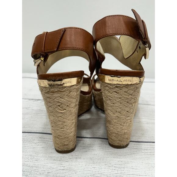 Michael Kors Womens Brown Leather Boho Buckle Strap Espadrille Wedge Sandals 7 - Picture 8 of 12